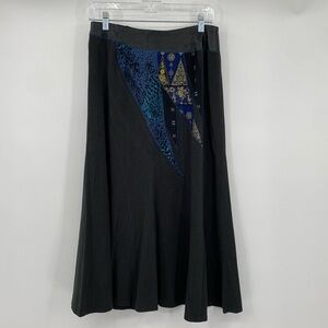 KOOS Of Course! Skirt Womens Size 6 Gray Brown Leather Trim Flowy Midi Patchwork